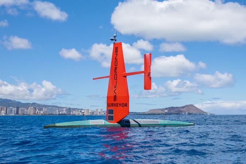 The Saildrone Surveyor approaches Oahu, with Waikiki and Diamond Head in the background, after sailing 2,250 nautical miles across the Pacific Ocean photo copyright Saildrone taken at  and featuring the Environment class