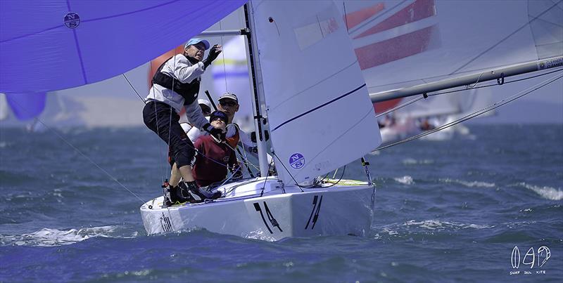 At work on The Cure on day 5 of the 2018 Etchells World Championship - photo © Mitchell Pearson / SurfSailKite