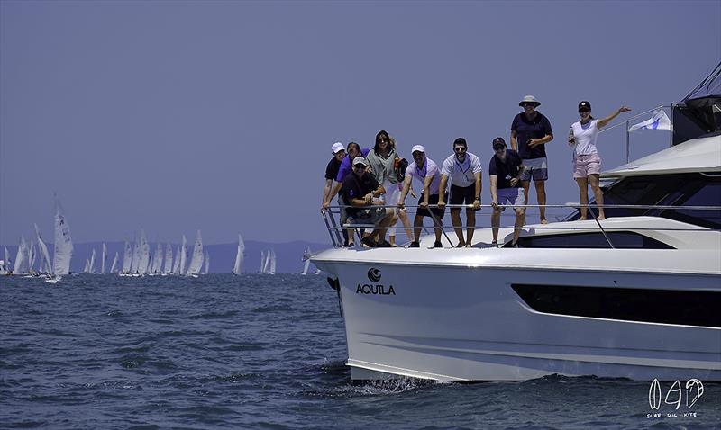 The sponsors had a great time aboard Temptation on day 5 of the 2018 Etchells World Championship photo copyright Mitchell Pearson / SurfSailKite taken at Royal Queensland Yacht Squadron and featuring the Etchells class
