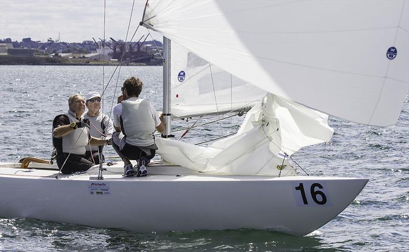 John Bertrand, seen here sailing with Billy Browne and Jake Newman photo copyright John Curnow taken at Royal Queensland Yacht Squadron and featuring the Etchells class