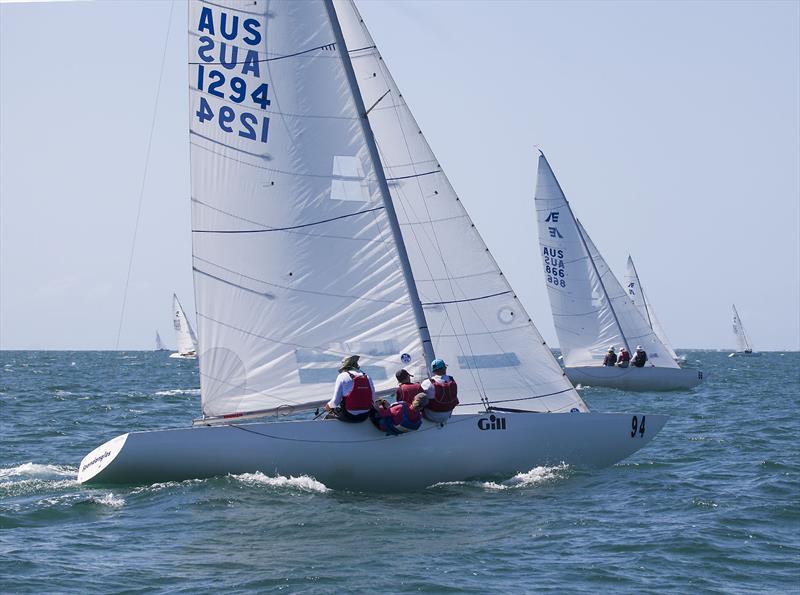 Corinthian crew on Spandangles (Kerry Spencer, Alsion Casey, Jabin Crisp and Zac Crisp) on day 1 of the Etchells Australian Championship photo copyright John Curnow taken at Royal Queensland Yacht Squadron and featuring the Etchells class