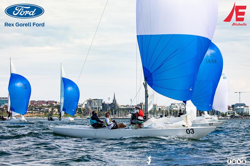 The sea breeze made for seriously tight action downwind - Etchells Victorian State Championship 2022 photo copyright Nic Douglass @sailorgirlhq taken at Royal Geelong Yacht Club and featuring the Etchells class