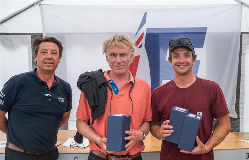 2022 International Etchells Class Pre-Worlds at Cowes (l-r) Laurence Mead (Cowes Etchell Fleet) with Lawrie Smith, Ben Saxton  photo copyright PKC Media taken at Royal Yacht Squadron and featuring the Etchells class