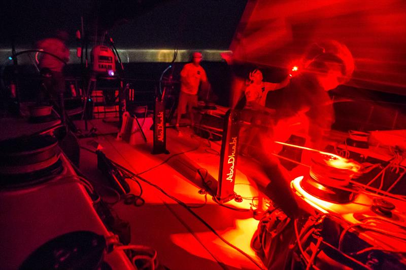 Exposure's red lights aboard Azzam in the Volvo Ocean Race photo copyright Matt Knighton / Abu Dhabi Ocean Racing taken at  and featuring the  class