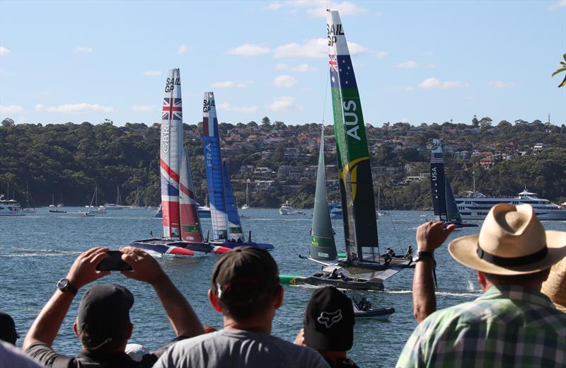 Spectators watch the second race on day 1 of SailGP Sydney photo copyright Lloyd Images / SailGP taken at  and featuring the F50 class