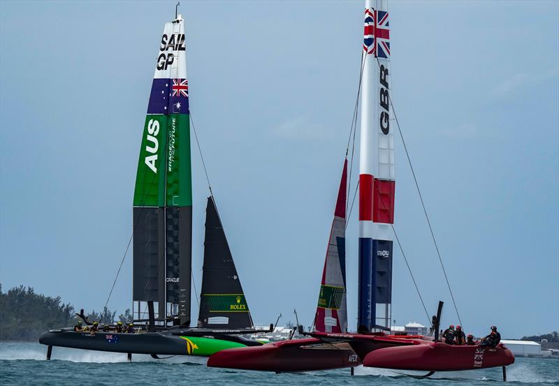 Great Britain cross Australia during final of the Bermuda SailGP presented by Hamilton Princess photo copyright Bob Martin for SailGP taken at  and featuring the F50 class