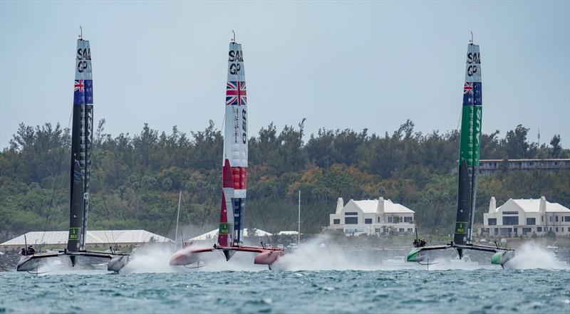 New Zealand, Great Britain and Australia line up on day 2 of the Bermuda SailGP presented by Hamilton Princess photo copyright Bob Martin for SailGP taken at  and featuring the F50 class
