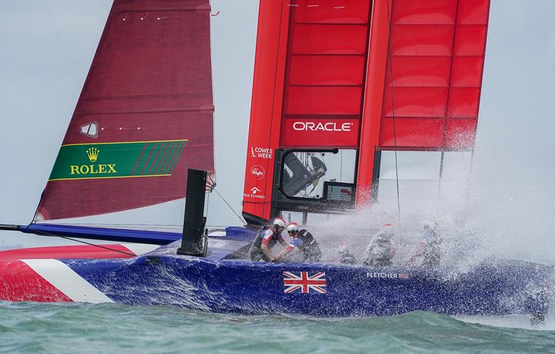 Great Britain SailGP Team helmed by Dylan Fletcher practice on The Solent ahead of Race Day. Event 4 Season 1 SailGP event in Cowes, Isle of Wight, England, United Kingdom photo copyright Bob Martin for SailGP taken at  and featuring the F50 class