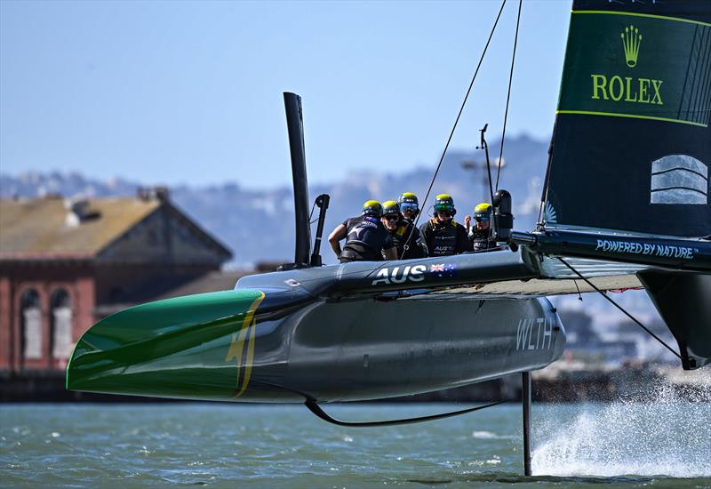 Australia SailGP Team helmed by Tom Slingsby in action during a practice session ahead of San Francisco SailGP, Season 2 in San Francisco, USA. 20th March photo copyright Ricardo Pinto for SailGP taken at  and featuring the F50 class