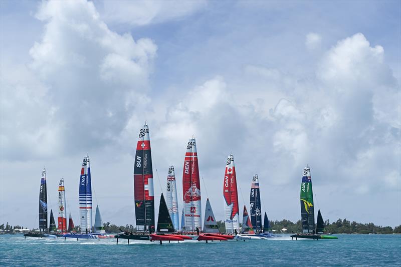 The fleet in action on Race Day 2 of Bermuda SailGP presented by Hamilton Princess, Season 3, in Bermuda photo copyright Ricardo Pinto for SailGP taken at  and featuring the F50 class