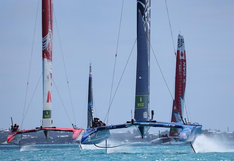 Denmark SailGP Team presented by ROCKWOOL, New Zealand SailGP Team, USA SailGP Team and Canada SailGP Team on Race Day 2 of Bermuda SailGP presented by Hamilton Princess photo copyright Felix Diemer for SailGP taken at  and featuring the F50 class