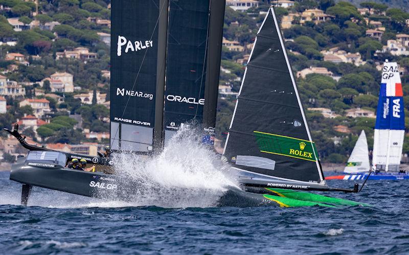 Australia SailGP Team helmed by Tom Slingsby in action on Race Day 1 of the Range Rover France Sail Grand Prix in Saint Tropez, France photo copyright Felix Diemer for SailGP taken at  and featuring the F50 class
