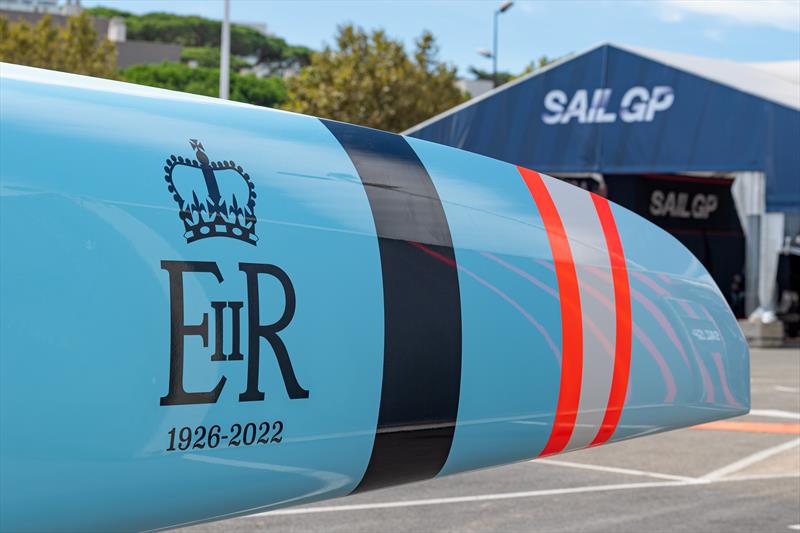 A tribute to HM Queen Elizabeth II on the hull of the Great Britain SailGP Team F50 catamaran photo copyright Ricardo Pinto for SailGP taken at  and featuring the F50 class