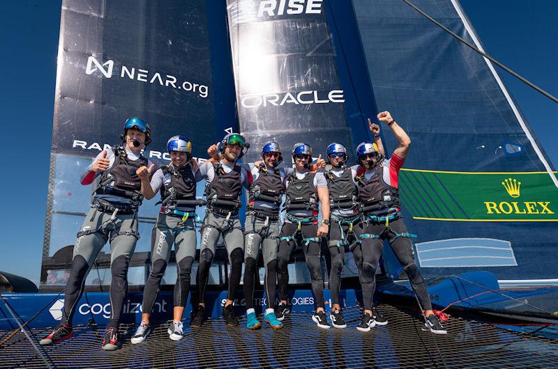 USA SailGP Team helmed by Jimmy Spithill and crew celebrate with Champagne Barons de Rothschild on Race Day 2 of the Range Rover France Sail Grand Prix in Saint Tropez, France photo copyright Ricardo Pinto for SailGP taken at  and featuring the F50 class