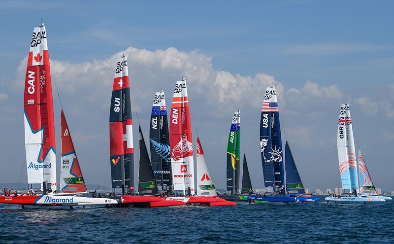 The Fleet in action in a practise race ahead of the Spain Sail Grand Prix in Cadiz, Andalusia, Spain photo copyright Ricardo Pinto for SailGP taken at  and featuring the F50 class