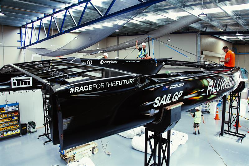 The F50 Amokura, hit by lightning in Singapore, gets a final checkout at SailGP Technologies, Warkworth  photo copyright Weston Cowley/SailGP Technologies taken at Royal New Zealand Yacht Squadron and featuring the F50 class