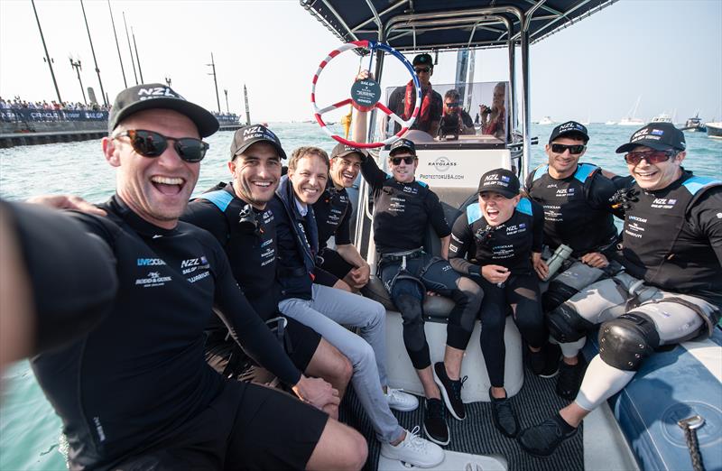 Josh Junior takes a selfie of the NZ SailGP team - Race Day 2 of the Rolex United States Sail Grand Prix | Chicago photo copyright Ricardo Pinto/SailGP taken at Lake Michigan Yacht Club and featuring the F50 class