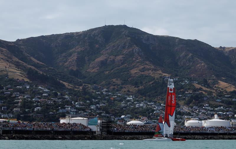 Canada SailGP Team wait for the start of racing after a delay due to dolphins on the course on Race Day 1 of the ITM New Zealand Sail Grand Prix in Christchurch. March 23, 2024 photo copyright Chloe Knott/SailGP taken at Naval Point Club Lyttelton and featuring the F50 class