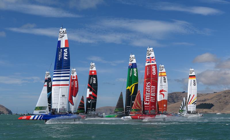 The SailGP F50 catamaran fleet on  in action ITM New Zealand Sail Grand Prix in Christchurch, March 24, 2024 photo copyright Ricardo Pinto/SailGP taken at Naval Point Club Lyttelton and featuring the F50 class