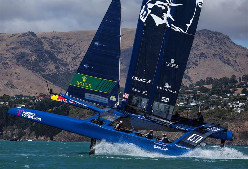USA SailGP Team helmed by Taylor Canfield in action on Race Day 2 of the ITM New Zealand Sail Grand Prix in Christchurch. Sunday 24th March, 2024 photo copyright Chloe Knott/SailGP taken at Naval Point Club Lyttelton and featuring the F50 class