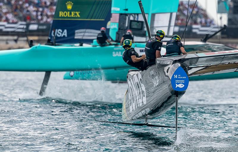 Australia chases USA across the finish line - Day 2 - Spain Sail Grand Prix - Valencia - September 6, 2026 - photo © Samo Vidic/SailGP