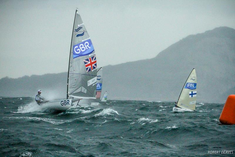 Finns during the Rio 2016 Olympic Sailing Competition photo copyright Robert Deaves taken at  and featuring the Finn class