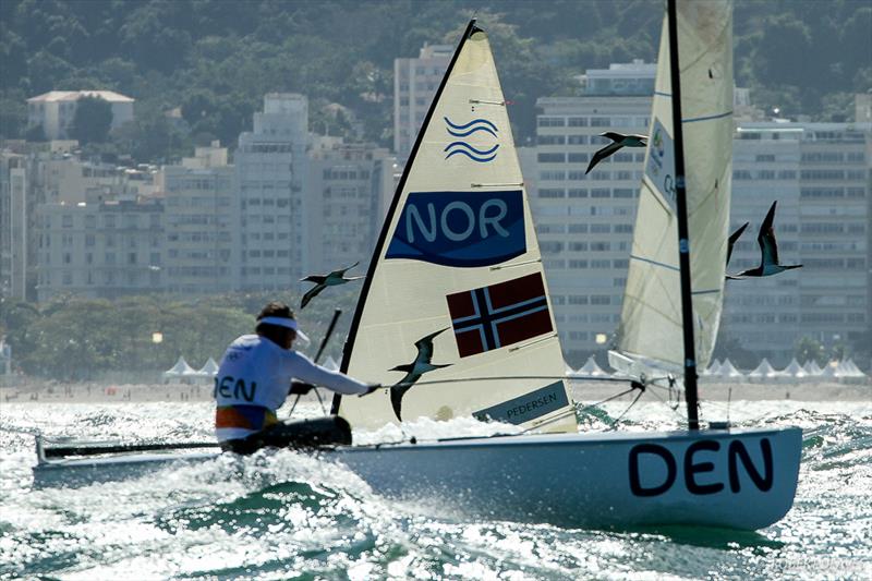 Finns during the Rio 2016 Olympic Sailing Competition photo copyright Robert Deaves taken at  and featuring the Finn class