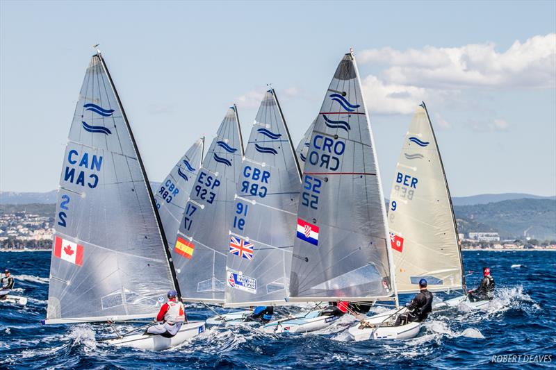 Racing on day 5 of World Cup Hyères photo copyright Robert Deaves taken at COYCH Hyeres and featuring the Finn class