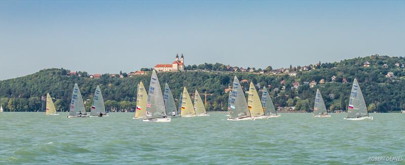 Racing on day 1 of the 2017 U23 Finn Worlds at Lake Balaton photo copyright Robert Deaves taken at MVM SE and featuring the Finn class