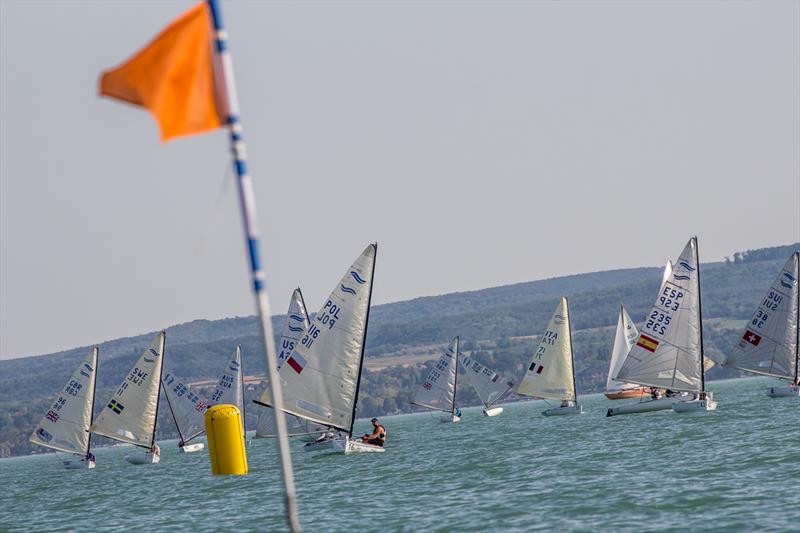 Race 4 on day 3 of the 2017 U23 Finn Worlds at Lake Balaton photo copyright Robert Deaves taken at MVM SE and featuring the Finn class