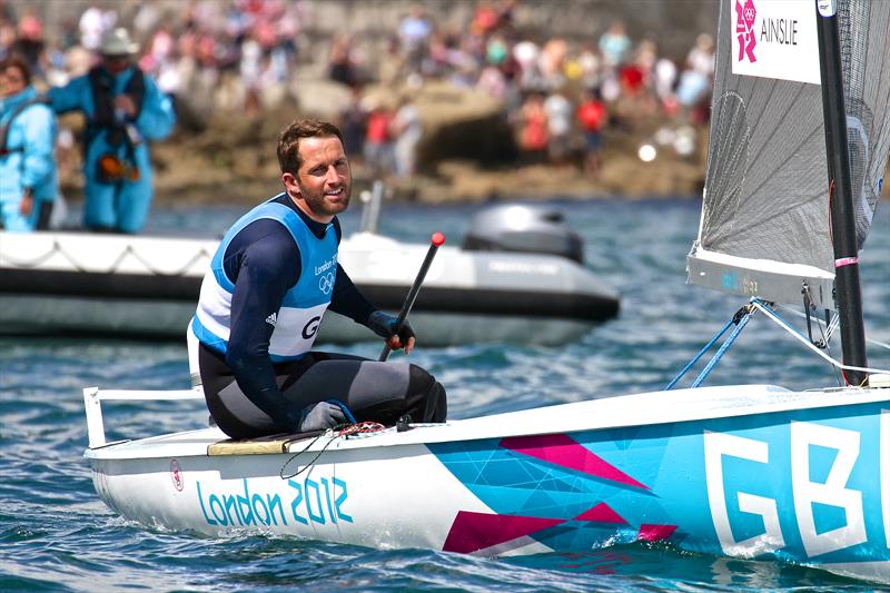 Ben Ainslie just after winning his fifth Olympic medal and fourth Gold medal at the 2012 Olympics photo copyright Richard Gladwell taken at  and featuring the Finn class