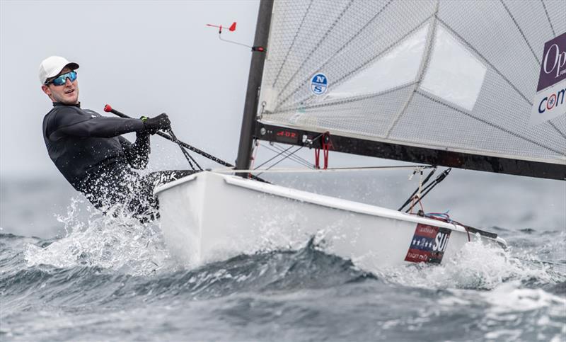 Nils Theuninck, SUI on day 3 of the 2021 Open and U23 Finn European Championship photo copyright Joao Costa Ferreira taken at  and featuring the Finn class
