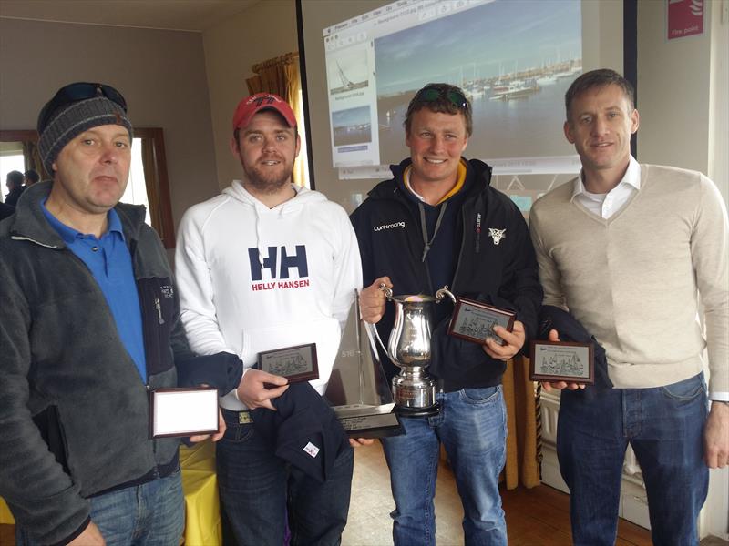 (l to r) Stephen Oram (15061), 2nd Crew Overall, 1st Crew Series 2, Brian Byrne (15058), 1st Crew Overall, 2nd Crew Series 2, Kenneth Rumball (15058) 1st Helm Overall, 2nd Helm Series 2 and Noel Butler (15061) 2nd Helm Overall, 1st Helm Series 2 photo copyright Frank Miller taken at Dun Laoghaire Motor Yacht Club and featuring the Fireball class