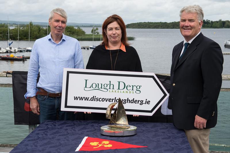 (l-r) Neil Cramer, chairman of the Irish Fireball Association, Sinead Cahalan, Tourism Marketing Officer at Tipperary Co Council and Joe Gilmartin, commodore of Lough Derg Yacht Club photo copyright Frank Miller taken at Lough Derg Yacht Club and featuring the Fireball class