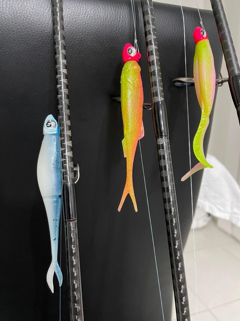 Some of the standout snapper plastics this season. (Left) Daiwa Bait Junkies Jerkshad (Centre) Molix RT Fork Flex and (Right) Zman 5` Curly Tail Streakz - photo © Fisho's Tackle World