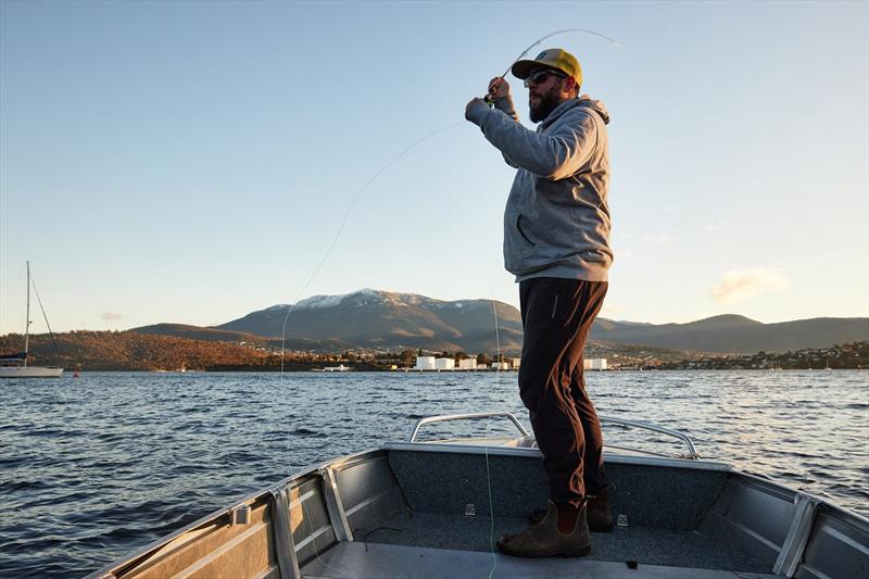 Phil Ellerton chasing bream on fly, finding some clearer water lower down after the rain photo copyright Spot On Fishing Hobart taken at  and featuring the Fishing boat class