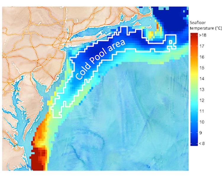 Temperature map of a strong cold pool in 2006. The color represents the mean seafloor temperature in June, July, and August photo copyright NOAA Fisheries/Hubert du Pontavice taken at  and featuring the Fishing boat class