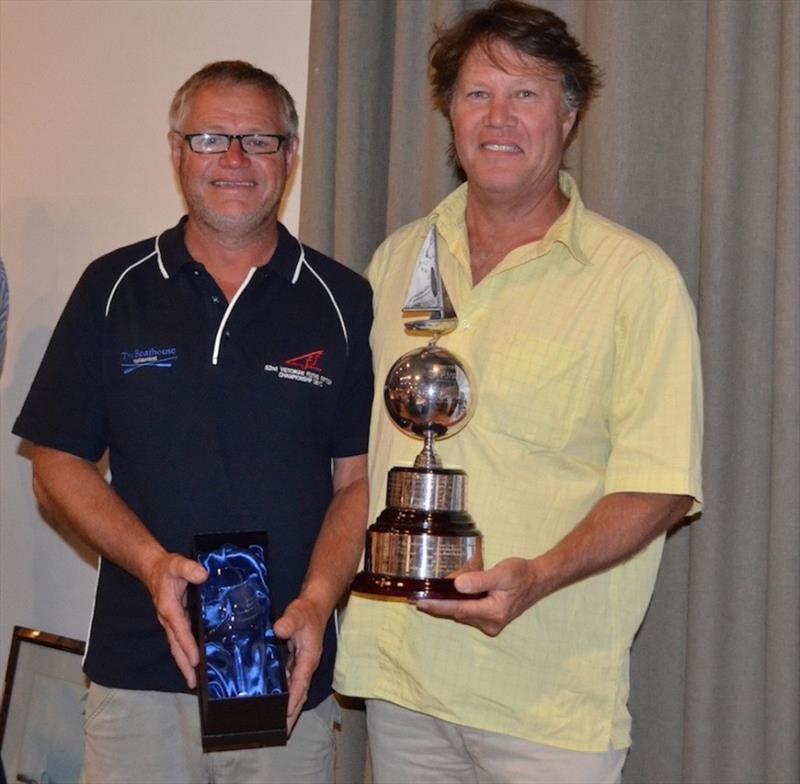 Craig and Ian Rainey receiving the Tempest trophy - 3rd overall – Flying Fifteen Australian Championships photo copyright Sonja Dowdle taken at Mornington Yacht Club and featuring the Flying Fifteen class