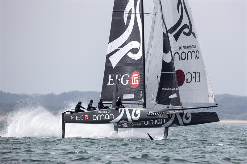 Change of helmsman for Sultanate of Oman on day 3 of GC32 Cowes Cup photo copyright Sander van der Borch taken at  and featuring the GC32 class