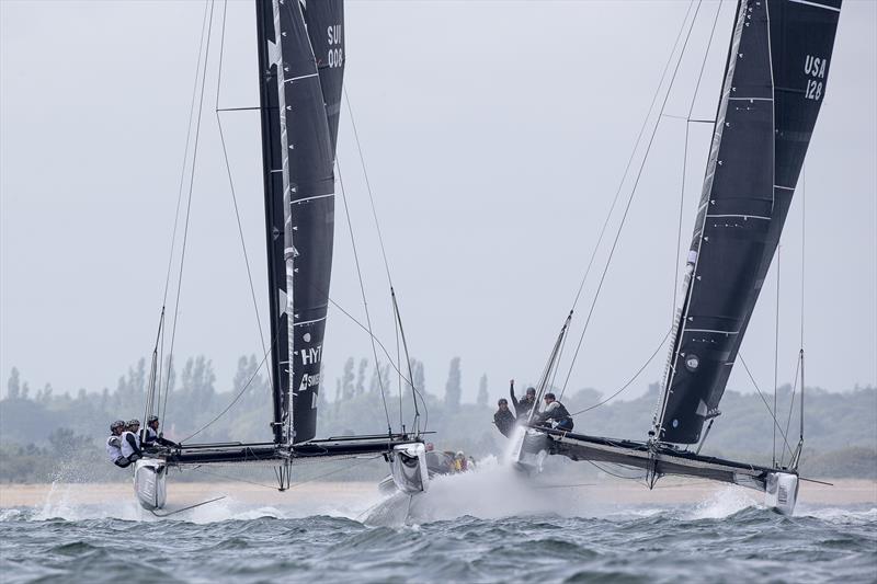 High speed protesting - ARGO versus Alinghi on day 3 of GC32 Cowes Cup - photo © Sander van der Borch
