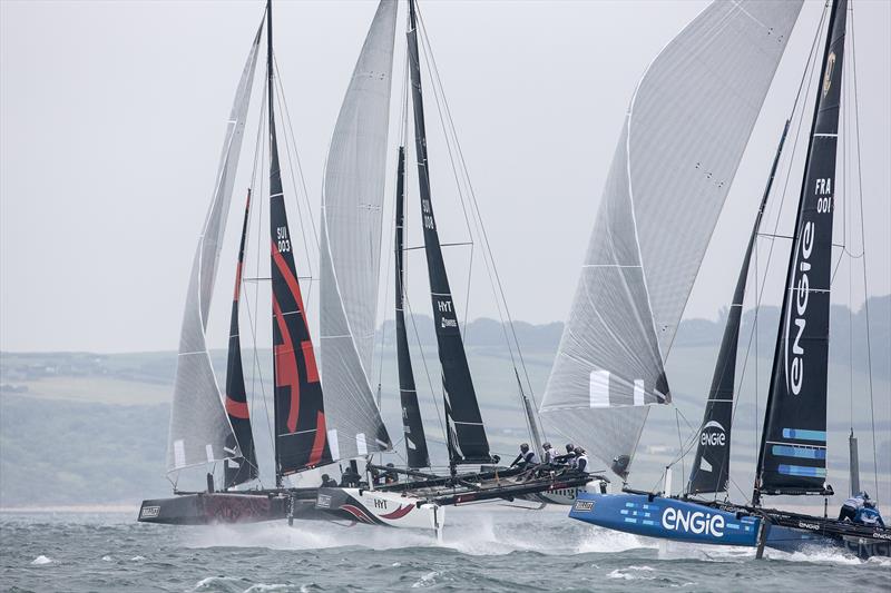 Onto the downwind in 20 knots on day 3 of GC32 Cowes Cup - photo © Sander van der Borch