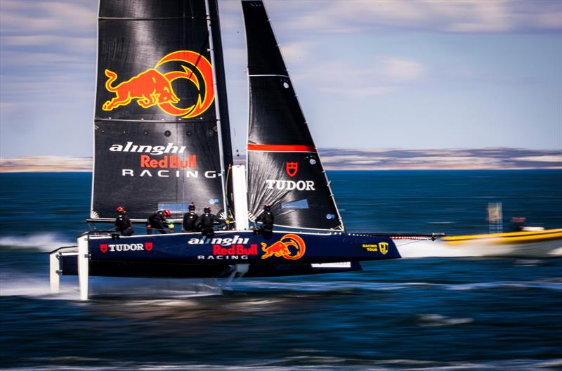 Alinghi Red Bull Racing - SUI 15 on track for GC32 Lagos Cup victory tomorrow at the GC32 Racing Tour Lagos Cup photo copyright Sailing Energy / GC32 Racing Tour taken at Clube de Vela de Lagos and featuring the GC32 class
