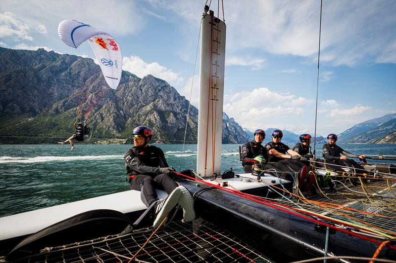 Horacio Llorens of Spain and Alinghi Red Bull Racing of Switzerlnd perform at Lake Garda, Italy on May 25, . / / Samo Vidic / Red Bull Content Pool / / SI06300556 / / Usage for editorial use only / / photo copyright Samo Vidic/Red Bull Content Pool taken at Yacht Club de Genève and featuring the GC32 class