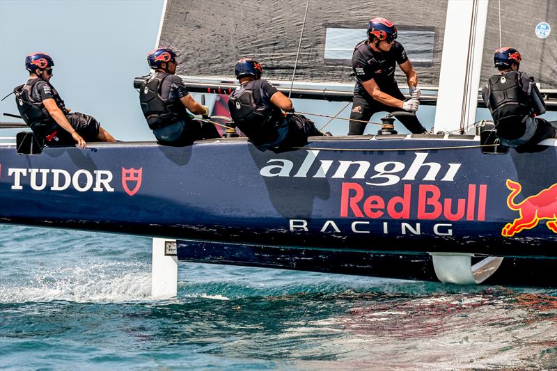 Alinghi Red Bull Racing - on the podium, but on its unfamiliar third step currently after day 3 of Lagos GC32 Worlds photo copyright Sailing Energy / GC32 Racing Tour taken at Clube de Vela de Lagos and featuring the GC32 class