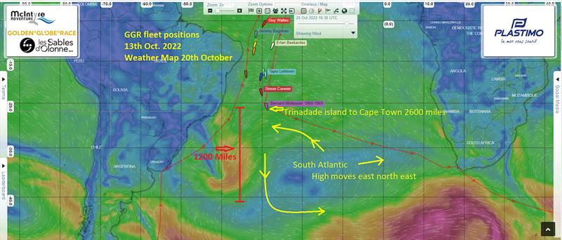 The South Atlantic High is blocking the track East to Cape Town for the lead group of the GGR and will create opportunities and losses for some photo copyright Golden Globe Race taken at  and featuring the Golden Globe Race class