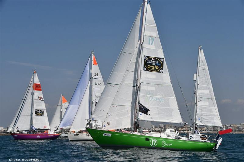 Several Golden Globe Race yachts sailing together off Les Sables-d'Olonne at the start of the SITraN Challenge Prologue - photo © Bernard Gergaud