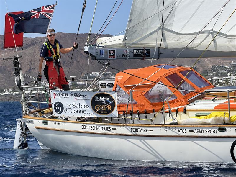 Westing could make the difference. British skipper Henry Wootton aboard his Cape George 36 cutter PRIVATEER during the Lanzarote film drop - photo © Don McIntyre / GGR2026
