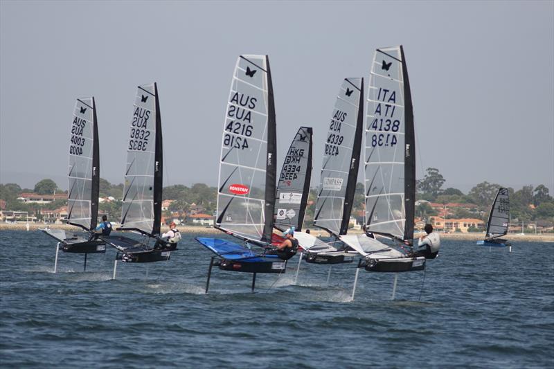 Racing on day 2 of the McDougall McConaghy 2016 International Moth Australian Championship photo copyright Cameron Elliott taken at South of Perth Yacht Club and featuring the International Moth class