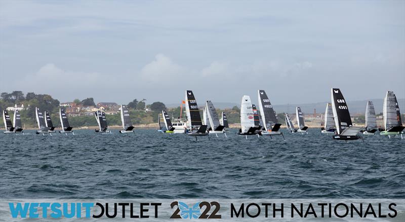 Race 1 Start on Day 1 of the 2022 Wetsuit Outlet UK Moth Class Nationals at the WPNSA photo copyright Mark Jardine / IMCA UK taken at Weymouth & Portland Sailing Academy and featuring the International Moth class
