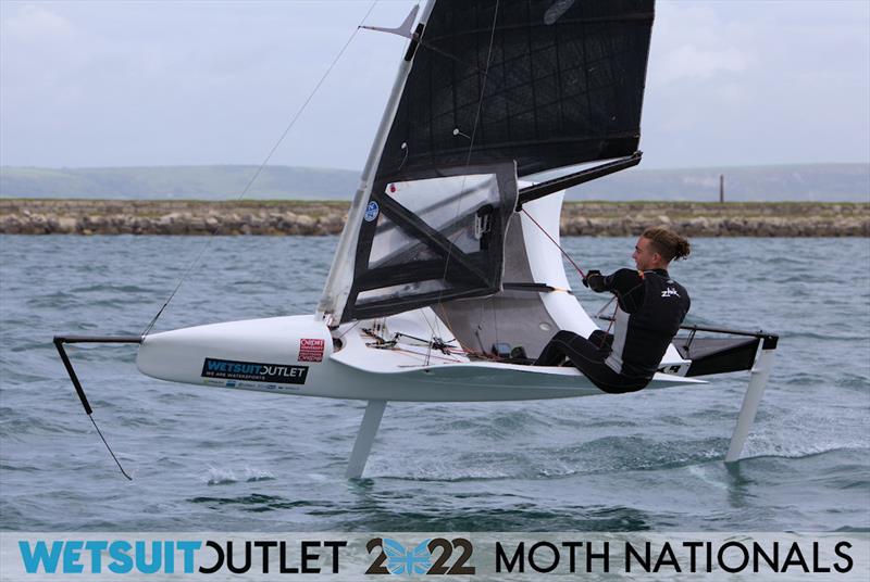 Alex Barone on Day 1 of the 2022 Wetsuit Outlet UK Moth Class Nationals at the WPNSA photo copyright Mark Jardine / IMCA UK taken at Weymouth & Portland Sailing Academy and featuring the International Moth class